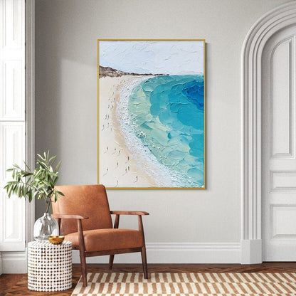 Blue and Beige Abstract Beach Seascape Wall Art