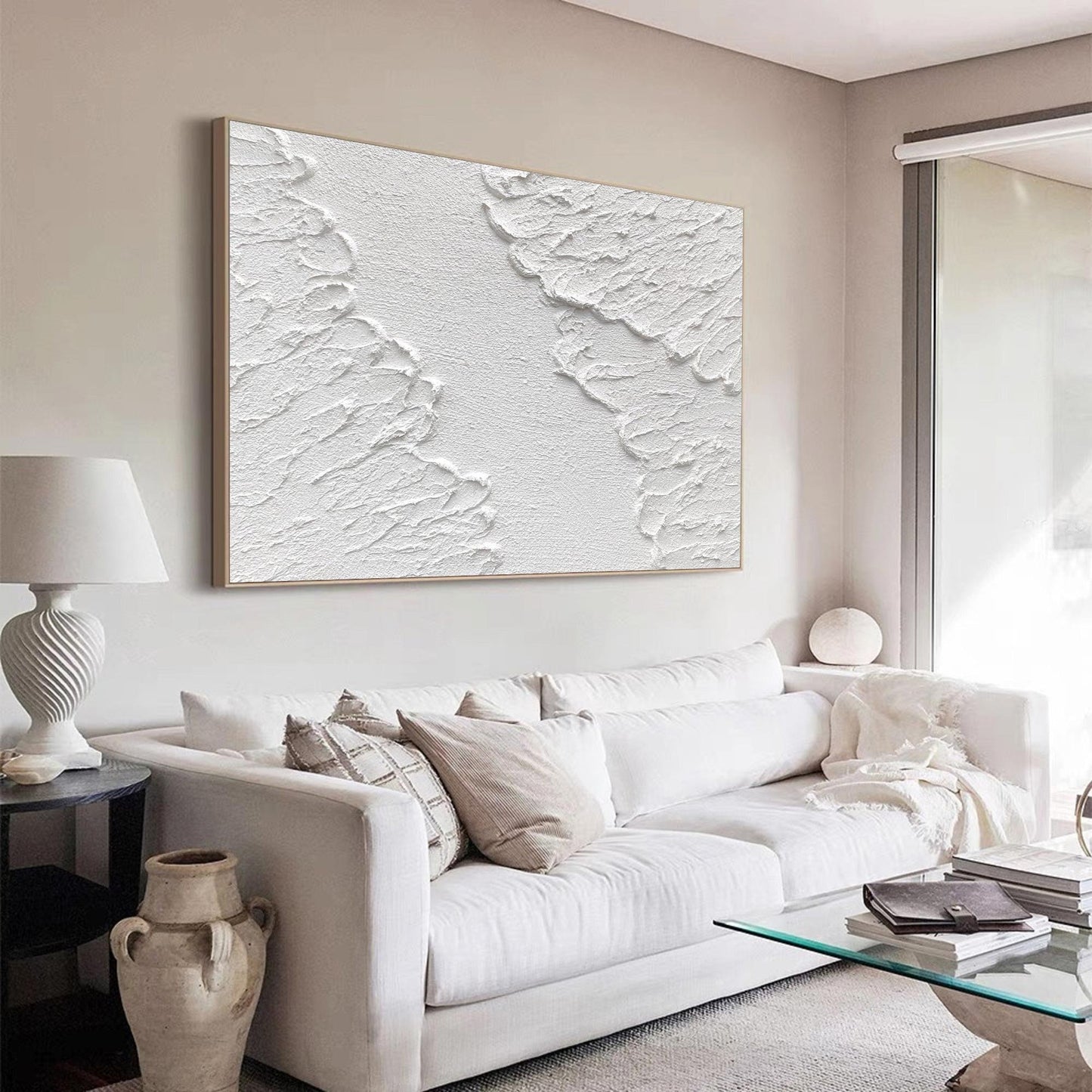 Minimalist White 3D Textured Abstract Painting – Wall Art