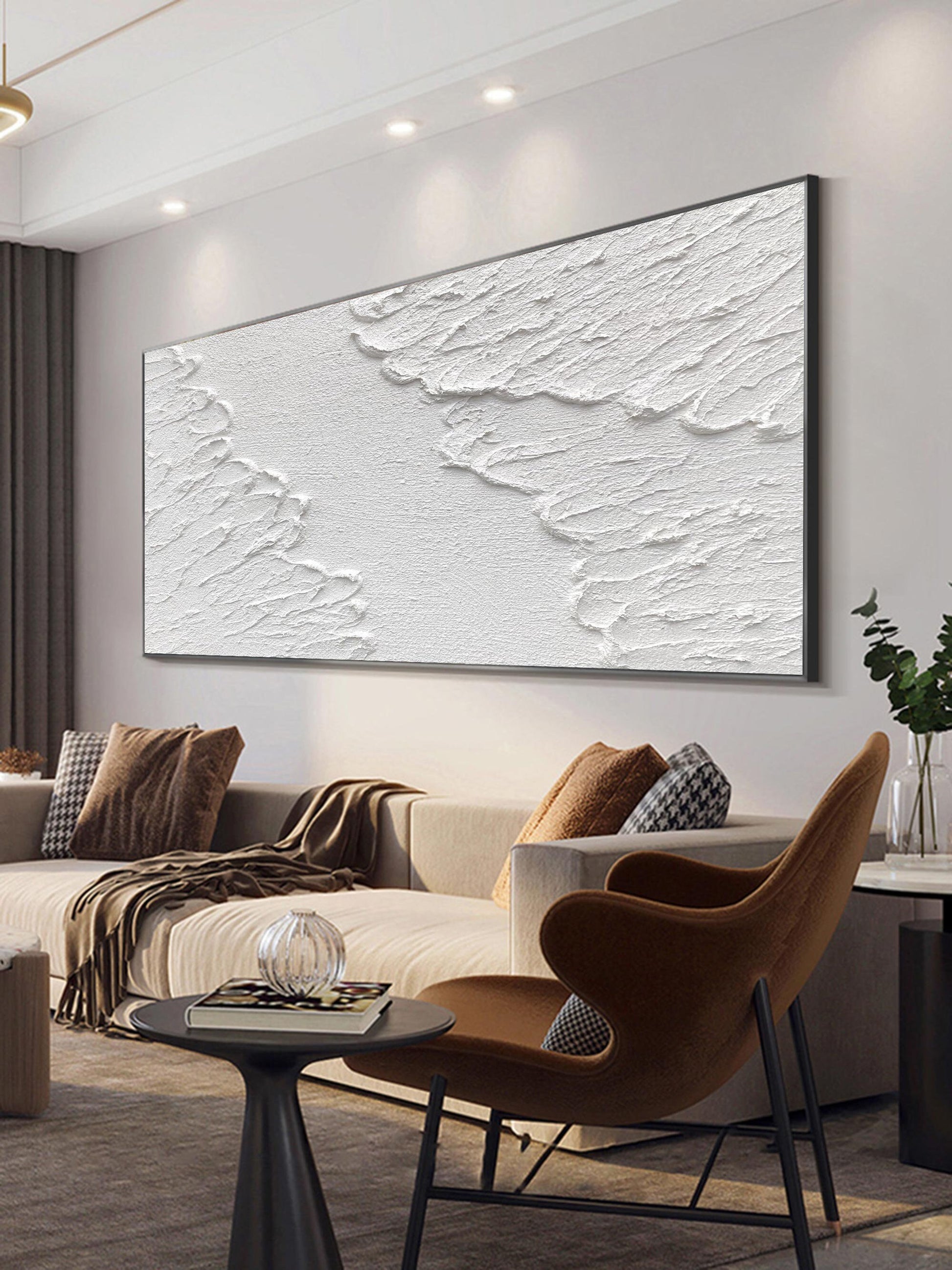 Minimalist White 3D Textured Abstract Painting – Wall Art