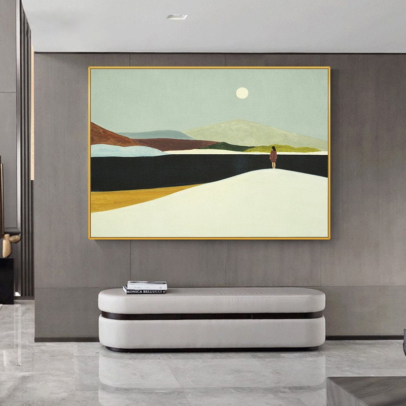Large Abstract Landscape Oil Painting on Canvas, Hand-painted Landscape Canvas Wall Art,modern Minimalist Nature Art for Living Room Bedroom