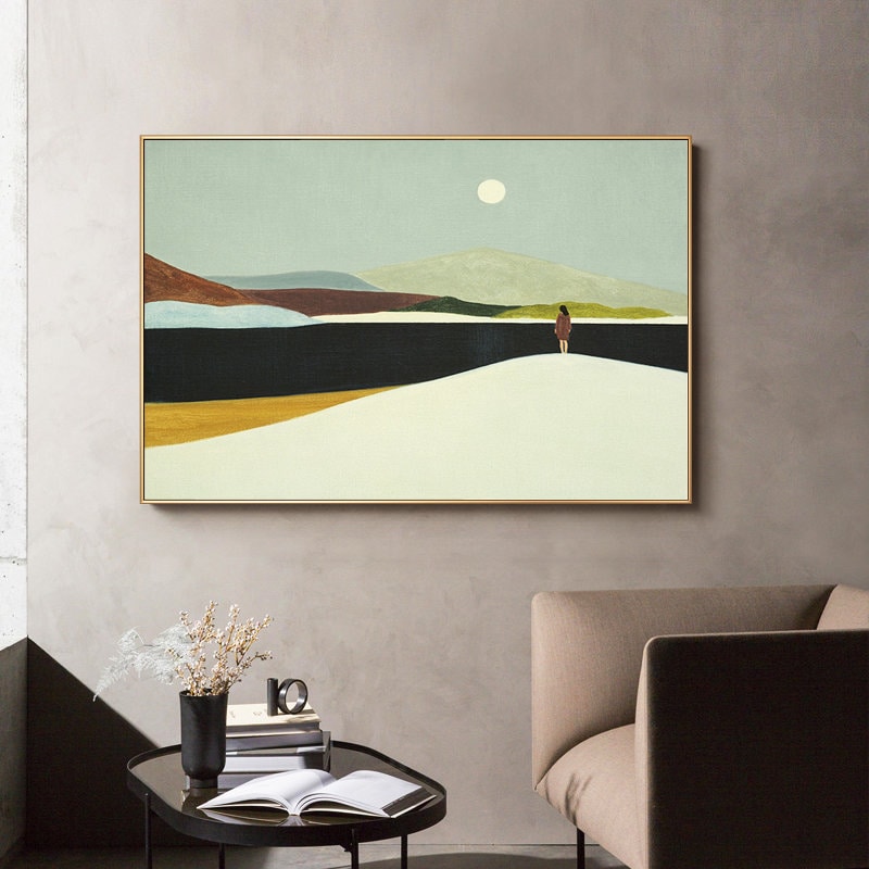 Large Abstract Landscape Oil Painting on Canvas, Hand-painted Landscape Canvas Wall Art,modern Minimalist Nature Art for Living Room Bedroom