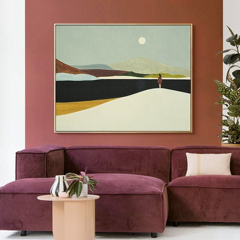 Large Abstract Landscape Oil Painting on Canvas, Hand-painted Landscape Canvas Wall Art,modern Minimalist Nature Art for Living Room Bedroom