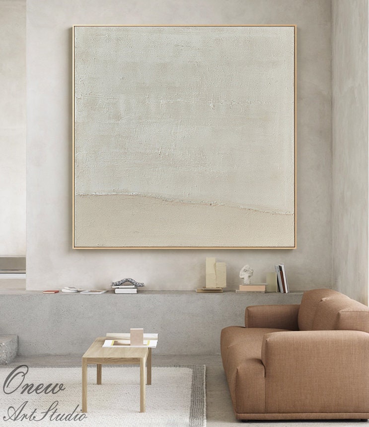 Large Abstract Canvas Wall Art, Original Oil Painting on Canvas, Modern Grey and Beige Minimalist Wall Art for Living Room, Bedroom Decor