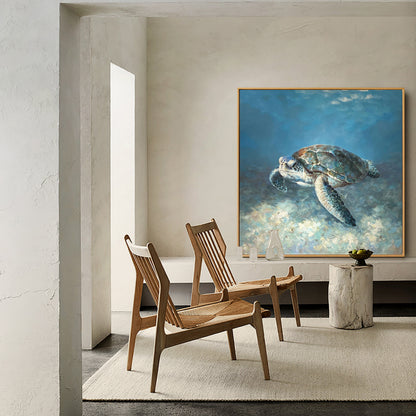 Hand Painted Sea Turtle Oil Painting on Canvas, Large Impressionist Marine Turtle Canvas Wall Art, Original Animal Wall Art for Living Room