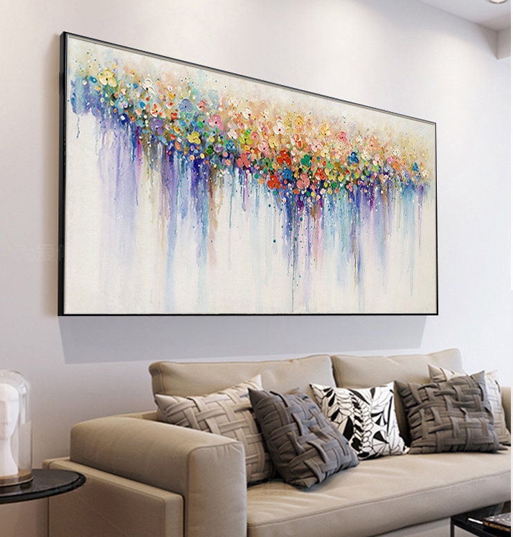 Colorful Flower Painting on Canvas, Original Boho Texture Wall Art – Colorful Floral Wall Art | Boho Hand-Painted Painting, v
