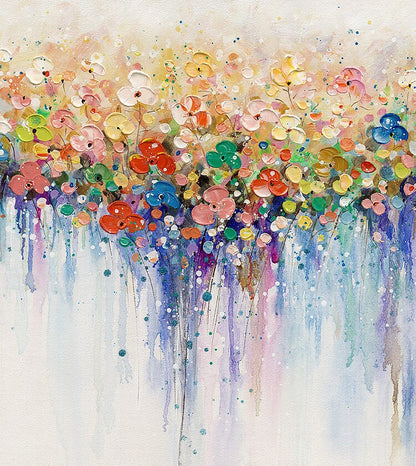 Colorful Flower Painting on Canvas, Original Boho Texture Wall Art – Colorful Floral Wall Art | Boho Hand-Painted Painting, v