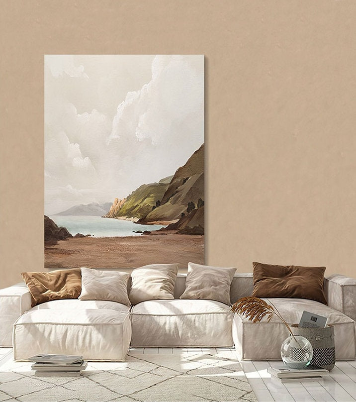 Large Abstract Landscape Oil Painting on Canvas, Hand-painted Mountain and Lake Canvas Wall Art, Modern Nature Wall Art for Living Room