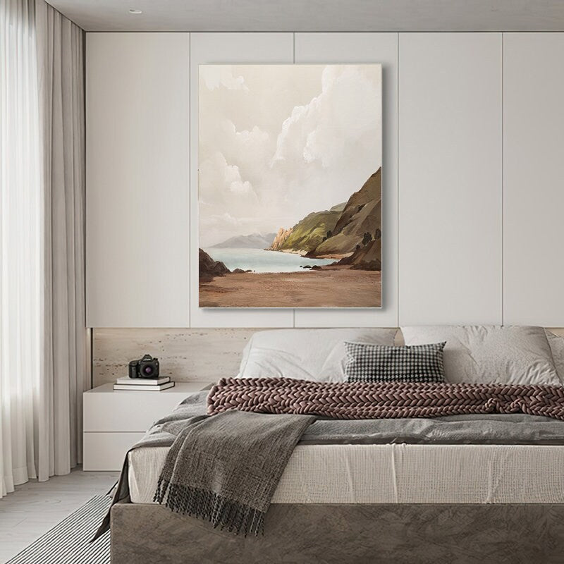 Large Abstract Landscape Oil Painting on Canvas, Hand-painted Mountain and Lake Canvas Wall Art, Modern Nature Wall Art for Living Room