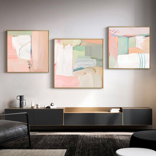 Pink and White Abstract Canvas Wall Art, Original Hand-painted Oil Painting on Canvas, Modern Minimalist Wall Art for Living Room,home Decor