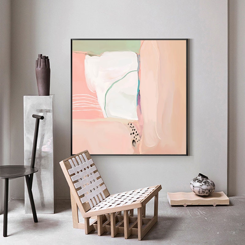 Pink and White Abstract Canvas Wall Art, Original Hand-painted Oil Painting on Canvas, Modern Minimalist Wall Art for Living Room,home Decor
