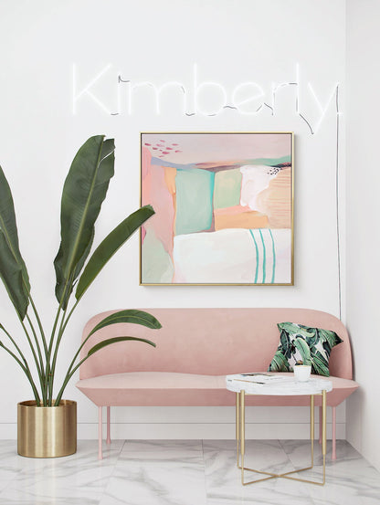 Pink and White Abstract Canvas Wall Art, Original Hand-painted Oil Painting on Canvas, Modern Minimalist Wall Art for Living Room,home Decor