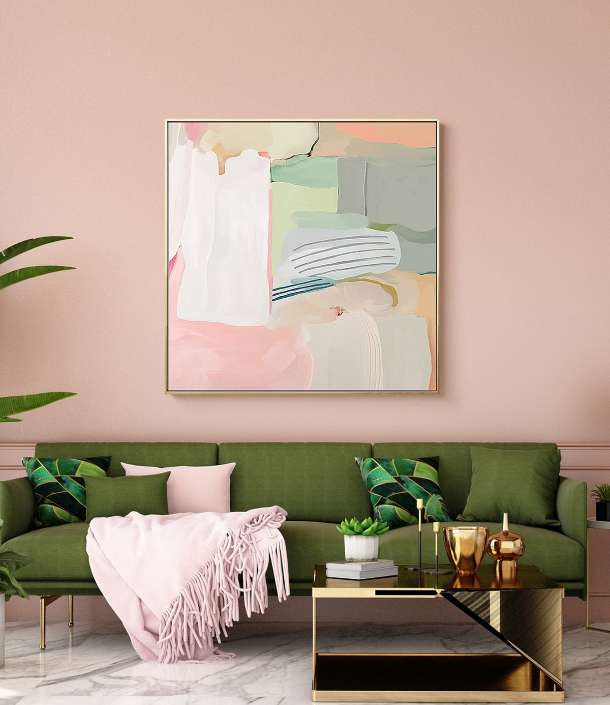 Pink and White Abstract Canvas Wall Art, Original Hand-painted Oil Painting on Canvas, Modern Minimalist Wall Art for Living Room,home Decor