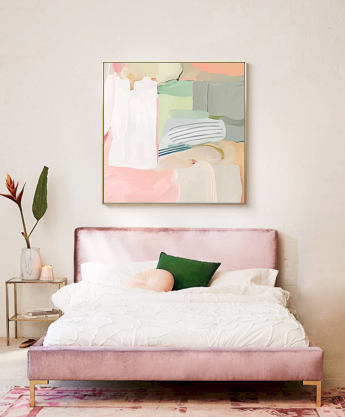 Pink and White Abstract Canvas Wall Art, Original Hand-painted Oil Painting on Canvas, Modern Minimalist Wall Art for Living Room,home Decor