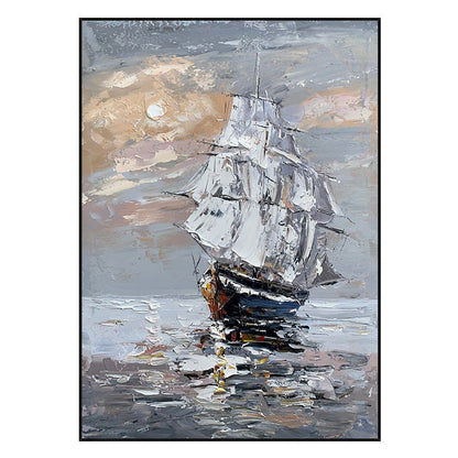 Original Sailboat Oil Painting on Canvas, Large Abstract Seascape Canvas Wall Art, Modern Nautical Wall Art for Living Room, Home Décor