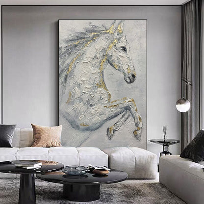 Abstract White Horse Oil Painting on Canvas, Original Hand-painted Horse Canvas Wall Art, Modern Animal Painting for Living Room, Home Décor