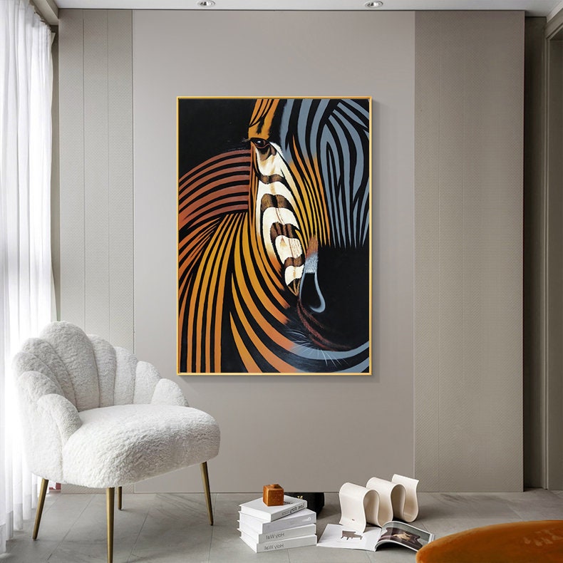 Abstract Colorful Zebra Oil Painting on Canvas, Large Original Zebra Canvas Wall Art, Hand-painted Animal Painting for Kids Room Living Room