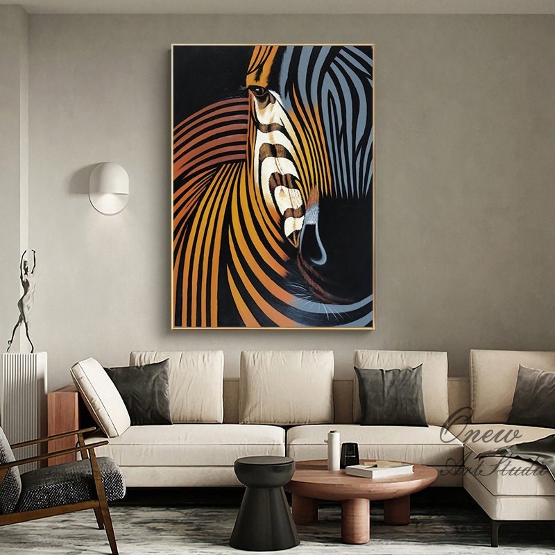 Abstract Colorful Zebra Oil Painting on Canvas, Large Original Zebra Canvas Wall Art, Hand-painted Animal Painting for Kids Room Living Room