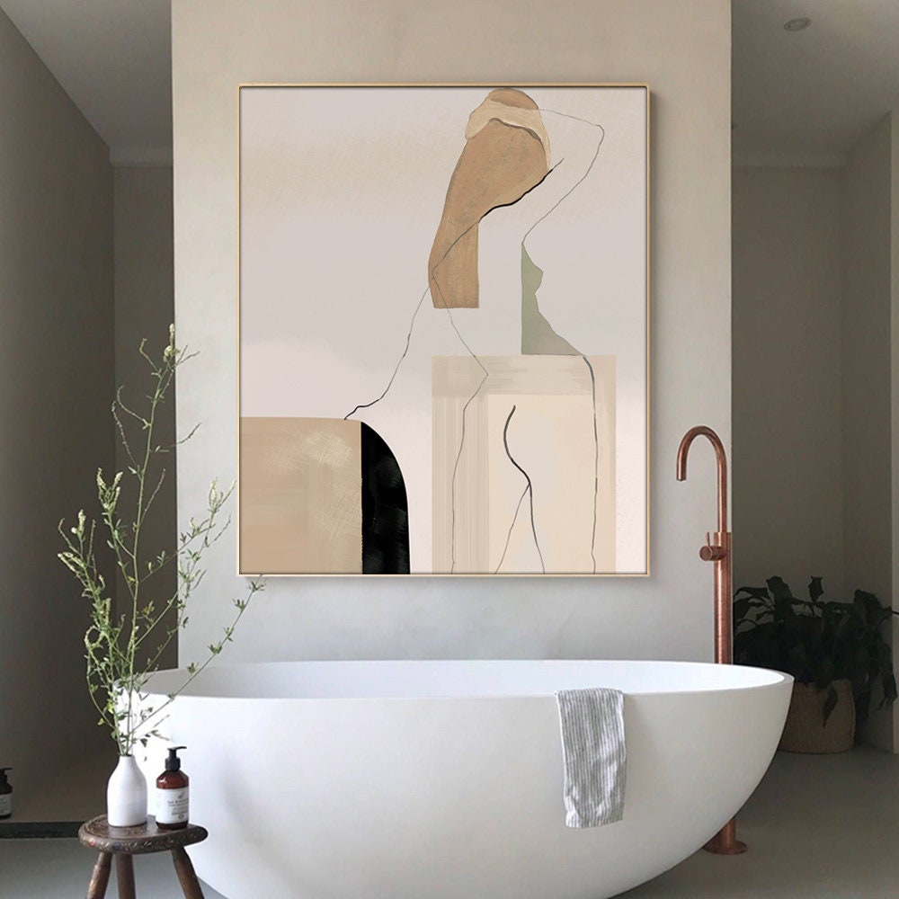 Large Abstract Woman Figure Canvas Art, Modern Hand-painted Geometric Oil Painting on Canvas, Minimalist Wall Art for Living Room,home Décor