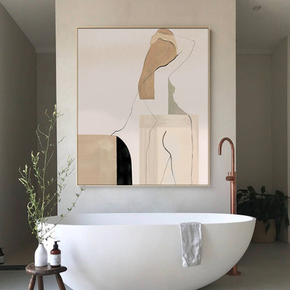 Large Abstract Woman Figure Canvas Art, Modern Hand-painted Geometric Oil Painting on Canvas, Minimalist Wall Art for Living Room,home Décor