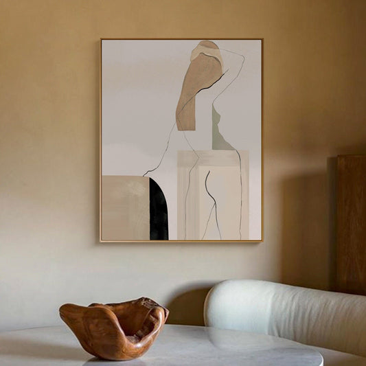 Large Abstract Woman Figure Canvas Art, Modern Hand-painted Geometric Oil Painting on Canvas, Minimalist Wall Art for Living Room,home Décor