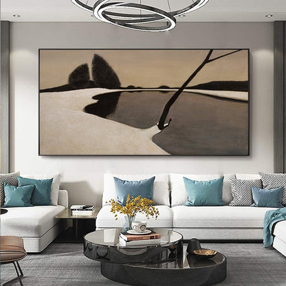 Abstract Brown and Black Oil Painting on Canvas, Large Abstract Landscape Canvas Wall Art,modern Minimalist Wall Art for Living Room Bedroom