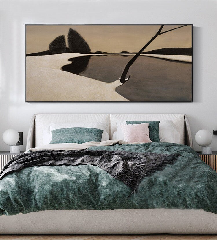 Abstract Brown and Black Oil Painting on Canvas, Large Abstract Landscape Canvas Wall Art,modern Minimalist Wall Art for Living Room Bedroom