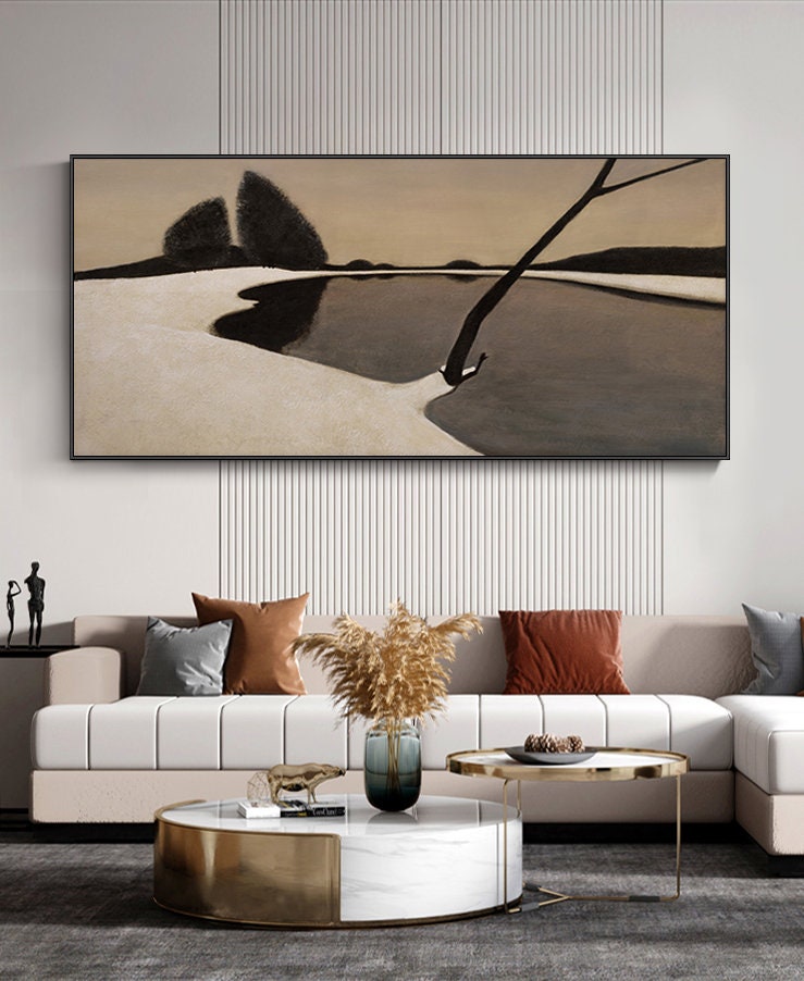Abstract Brown and Black Oil Painting on Canvas, Large Abstract Landscape Canvas Wall Art,modern Minimalist Wall Art for Living Room Bedroom