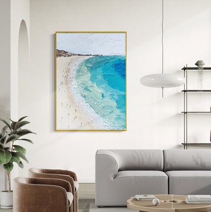 Large – Blue and Beige Beach Seascape Wall Art | Abstract Oil Painting, view 3