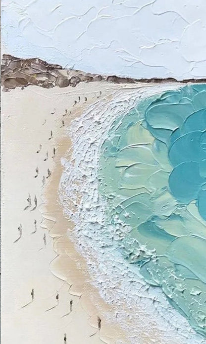 Blue and Beige Abstract Beach Seascape Wall Art