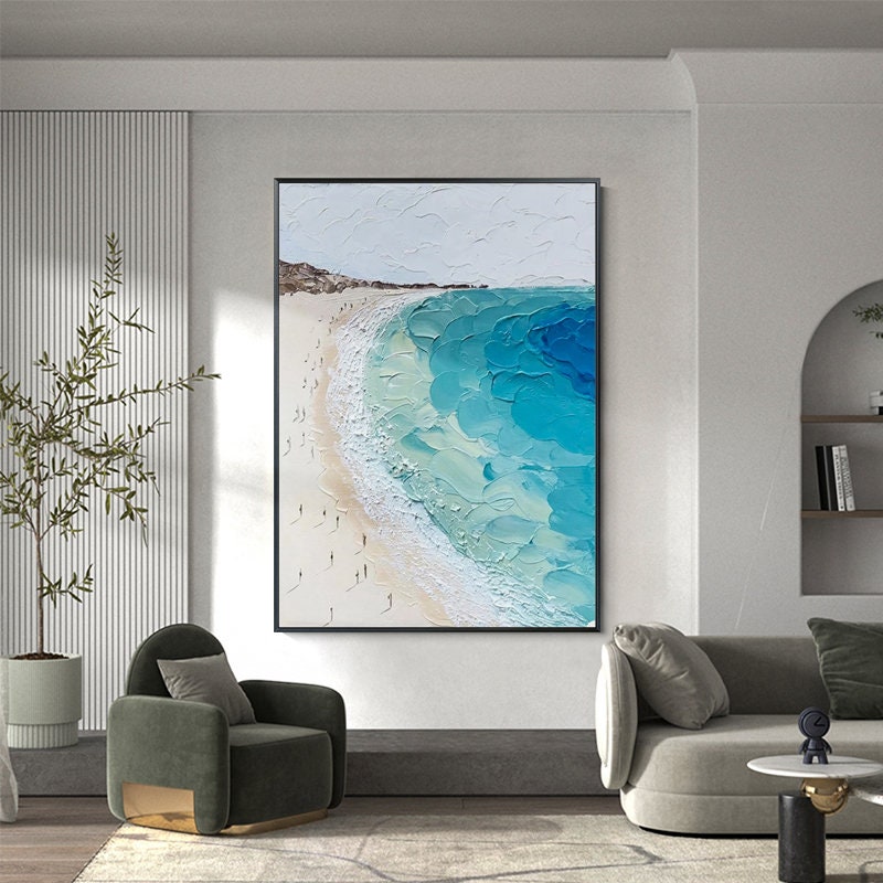 Blue and Beige Abstract Beach Seascape Wall Art