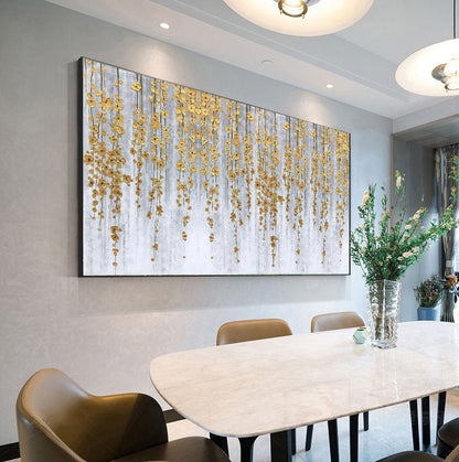 Gold Abstract Impasto Floral Wall Art – Gold Foil Flower Painting on Canvas