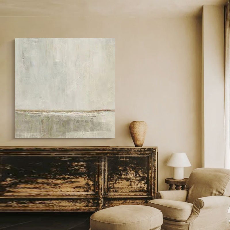 Large Abstract Oil Painting on Canvas, Original Grey and Beige Canvas Wall Art, Modern Minimalist Wall Art for Living Room, Bedroom Decor