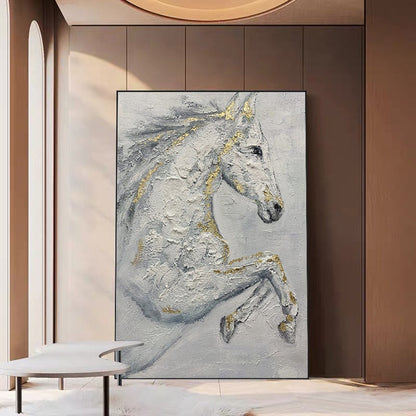 Abstract White Horse Oil Painting on Canvas, Original Hand-painted Horse Canvas Wall Art, Modern Animal Painting for Living Room, Home Décor