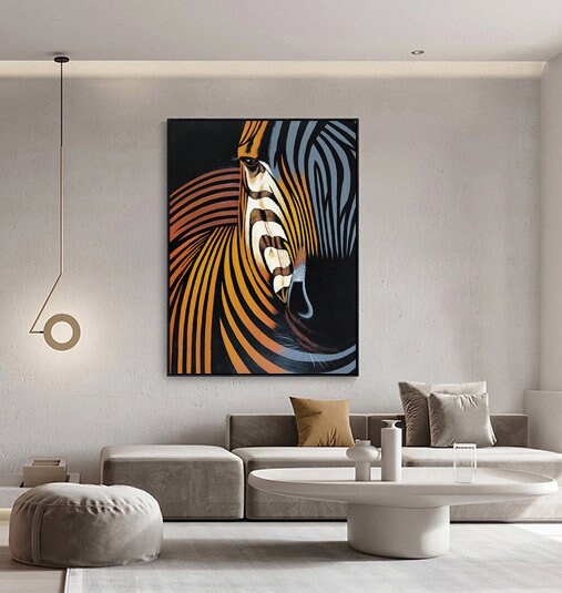 Abstract Colorful Zebra Oil Painting on Canvas, Large Original Zebra Canvas Wall Art, Hand-painted Animal Painting for Kids Room Living Room