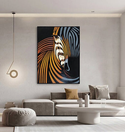 Abstract Colorful Zebra Oil Painting on Canvas, Large Original Zebra Canvas Wall Art, Hand-painted Animal Painting for Kids Room Living Room