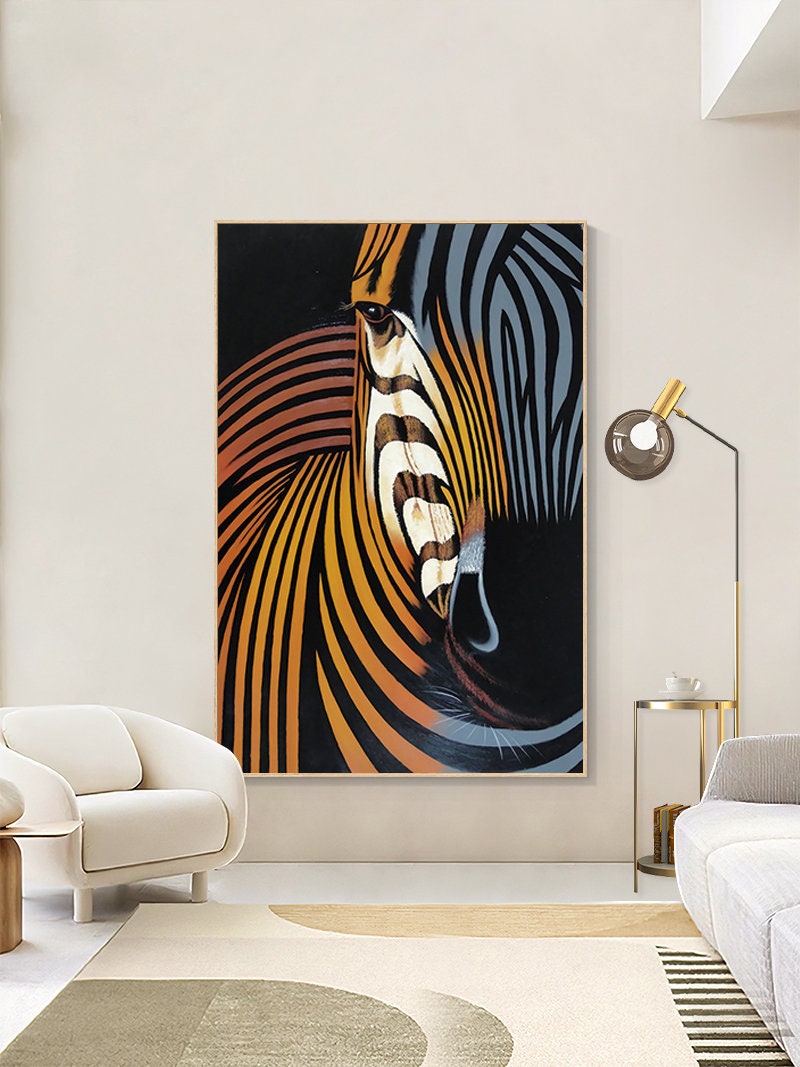 Abstract Colorful Zebra Oil Painting on Canvas, Large Original Zebra Canvas Wall Art, Hand-painted Animal Painting for Kids Room Living Room