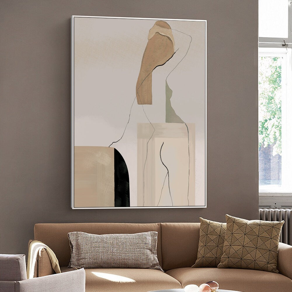 Large Abstract Woman Figure Canvas Art, Modern Hand-painted Geometric Oil Painting on Canvas, Minimalist Wall Art for Living Room,home Décor