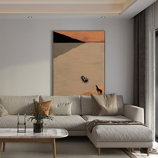Large Abstract Landscape Oil Painting on Canvas, Original Mountain and River Canvas Art, Modern Ferryman and Horse Wall Art for Living Room