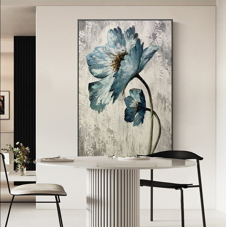 Abstract Flower Oil Painting on Canvas, Original Hand Painted Flower Canvas Art, Modern Textured Floral Wall Art for Living Room, Home Décor