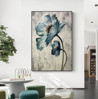 Abstract Flower Oil Painting on Canvas, Original Hand Painted Flower Canvas Art, Modern Textured Floral Wall Art for Living Room, Home Décor