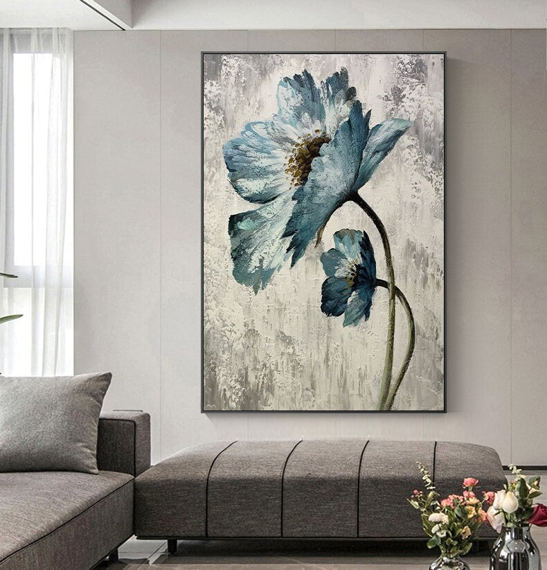 Abstract Flower Oil Painting on Canvas, Original Hand Painted Flower Canvas Art, Modern Textured Floral Wall Art for Living Room, Home Décor