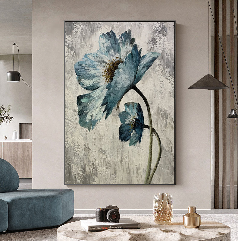 Abstract Flower Oil Painting on Canvas, Original Hand Painted Flower Canvas Art, Modern Textured Floral Wall Art for Living Room, Home Décor