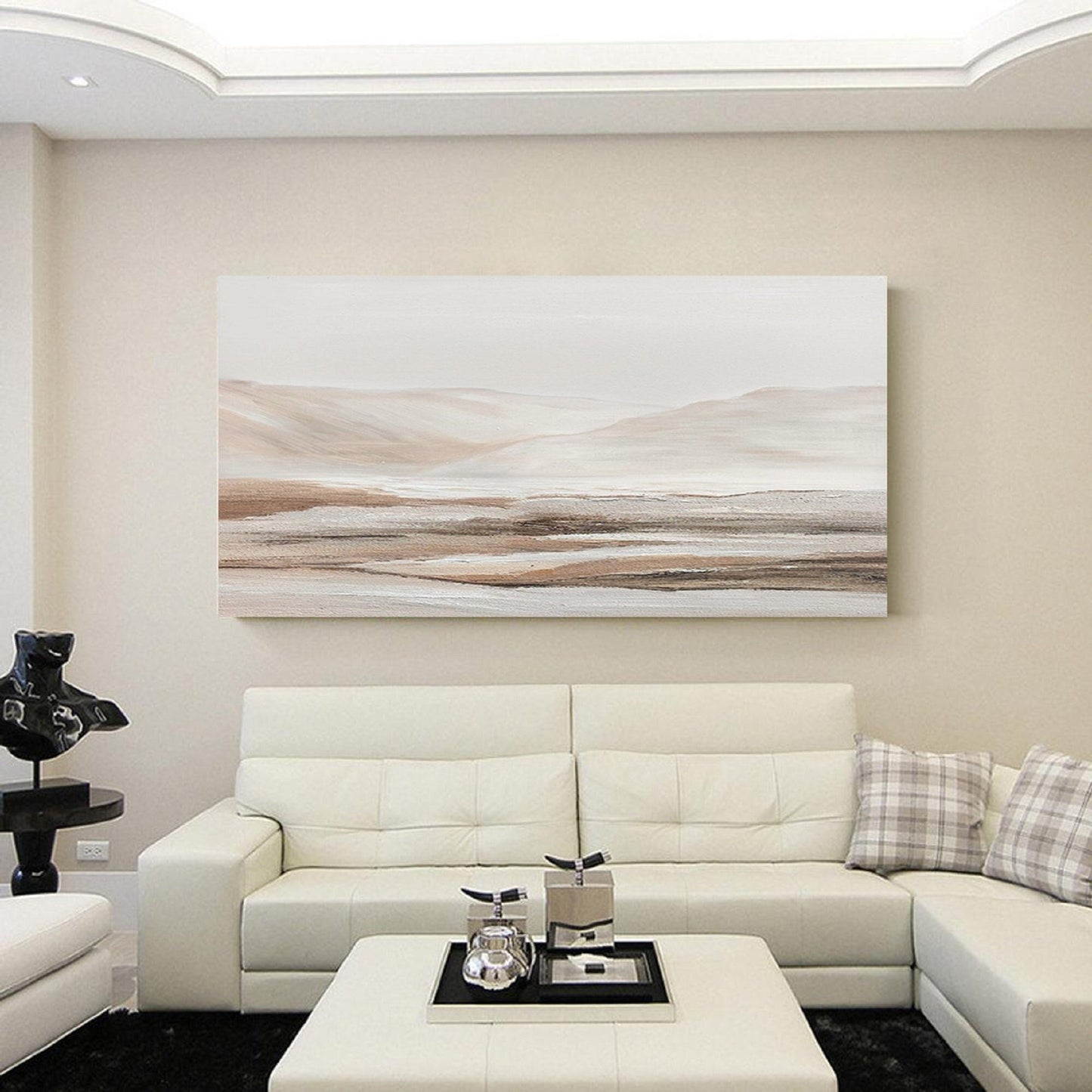 Beige Abstract Landscape Painting – Textured Wall Art – Abstract Painting