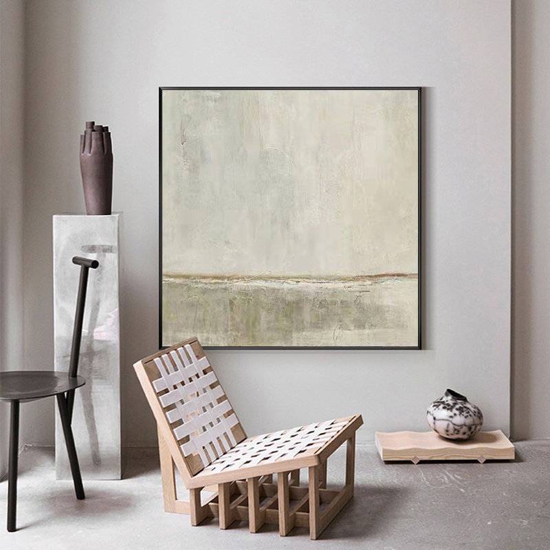 Large Abstract Oil Painting on Canvas, Original Grey and Beige Canvas Wall Art, Modern Minimalist Wall Art for Living Room, Bedroom Decor