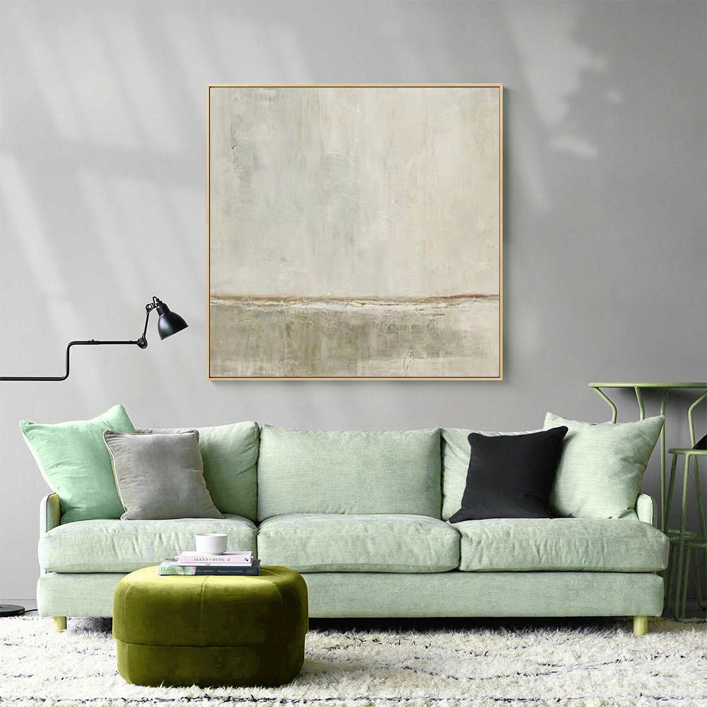 Large Abstract Oil Painting on Canvas, Original Grey and Beige Canvas Wall Art, Modern Minimalist Wall Art for Living Room, Bedroom Decor