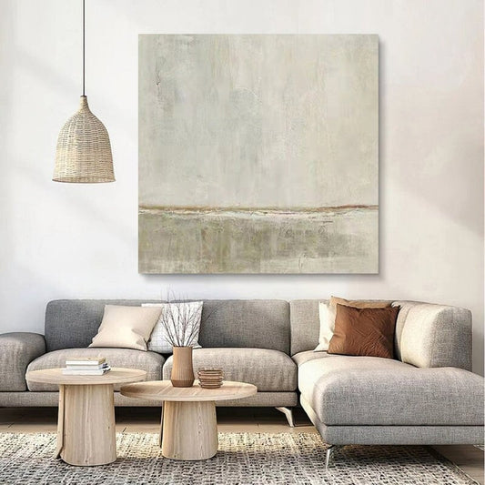 Large Abstract Oil Painting on Canvas, Original Grey and Beige Canvas Wall Art, Modern Minimalist Wall Art for Living Room, Bedroom Decor