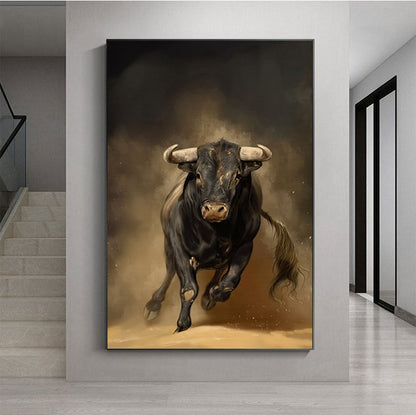 Classical Bull Oil Painting on Canvas, Large Original Bull Canvas Wall Art,Modern Hand-painted Animal Painting for Living Room,Bedroom Decor