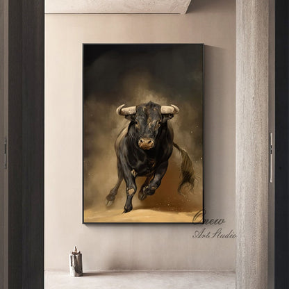 Classical Bull Oil Painting on Canvas, Large Original Bull Canvas Wall Art,Modern Hand-painted Animal Painting for Living Room,Bedroom Decor