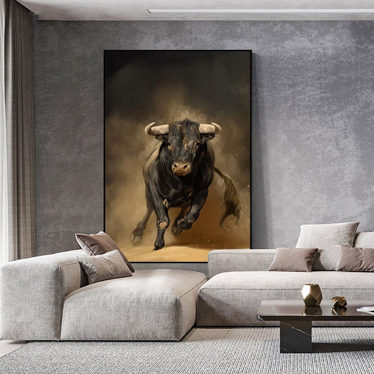 Classical Bull Oil Painting on Canvas, Large Original Bull Canvas Wall Art,Modern Hand-painted Animal Painting for Living Room,Bedroom Decor