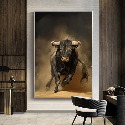 Classical Bull Oil Painting on Canvas, Large Original Bull Canvas Wall Art,Modern Hand-painted Animal Painting for Living Room,Bedroom Decor
